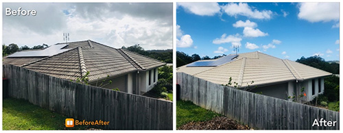Side by side comparison of our roof cleaning service