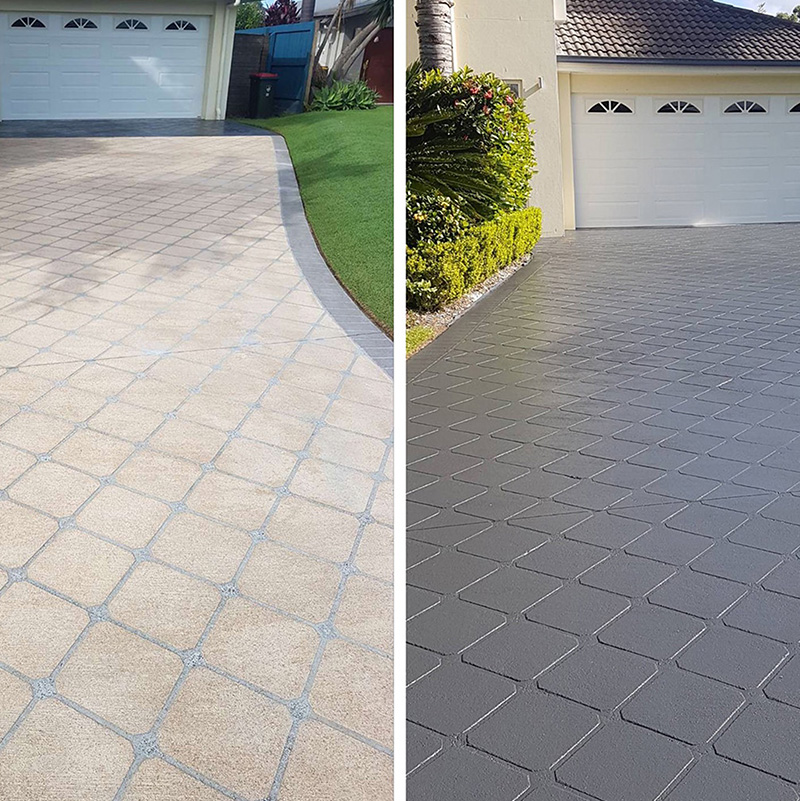 before and after Brisbane driveway being painted