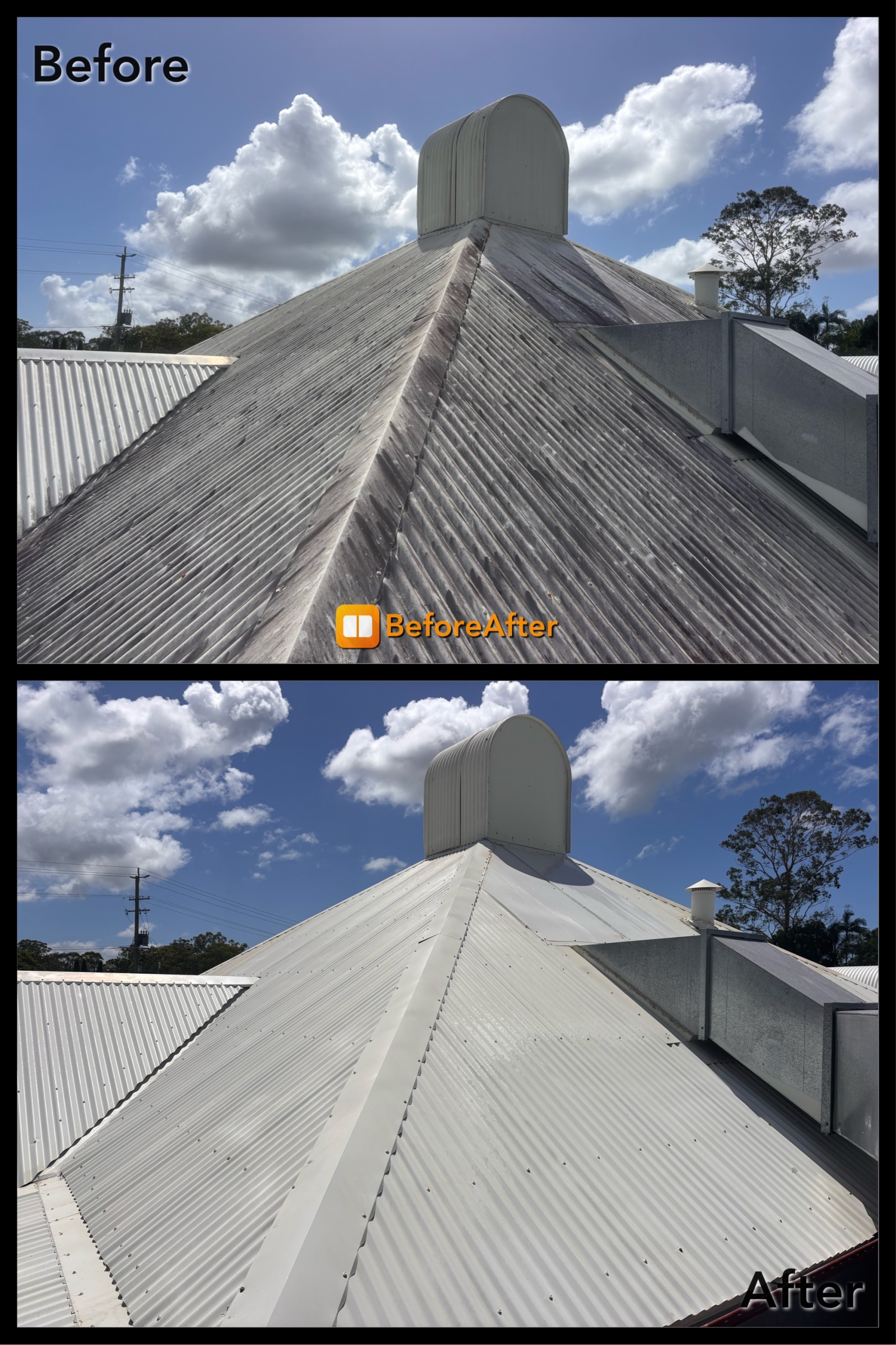 Brisbane House Roof Washing Service Results from our Colorbond Metal Roof Cleaning service